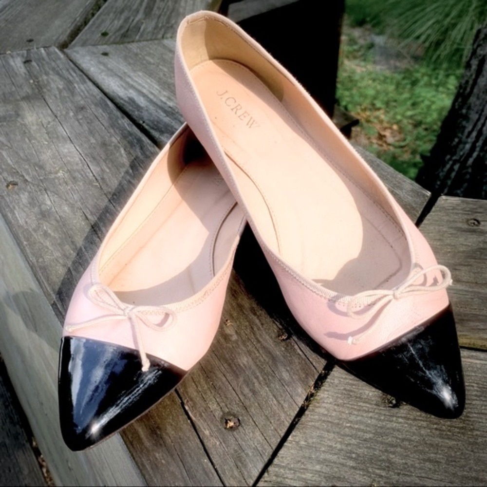 J.Crew Black/Pink Leather Pointy Cap Toe Ballet Flats Sz. 9.5